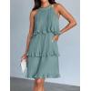 imageZESICA Womens 2025 Summer Halter Dresses Sleeveless Ruffle Tiered Layered Chiffon Pleated A Line Swing Mini DressSage