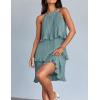 imageZESICA Womens 2025 Summer Halter Dresses Sleeveless Ruffle Tiered Layered Chiffon Pleated A Line Swing Mini DressSage