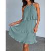 imageZESICA Womens 2025 Summer Halter Dresses Sleeveless Ruffle Tiered Layered Chiffon Pleated A Line Swing Mini DressSage