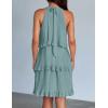 imageZESICA Womens 2025 Summer Halter Dresses Sleeveless Ruffle Tiered Layered Chiffon Pleated A Line Swing Mini DressSage