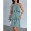 imageZESICA Womens 2025 Summer Halter Dresses Sleeveless Ruffle Tiered Layered Chiffon Pleated A Line Swing Mini DressSage