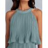 imageZESICA Womens 2025 Summer Halter Dresses Sleeveless Ruffle Tiered Layered Chiffon Pleated A Line Swing Mini DressSage