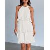 imageZESICA Womens 2025 Summer Halter Dresses Sleeveless Ruffle Tiered Layered Chiffon Pleated A Line Swing Mini DressWhite