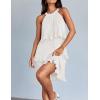 imageZESICA Womens 2025 Summer Halter Dresses Sleeveless Ruffle Tiered Layered Chiffon Pleated A Line Swing Mini DressWhite