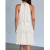 imageZESICA Womens 2025 Summer Halter Dresses Sleeveless Ruffle Tiered Layered Chiffon Pleated A Line Swing Mini DressWhite