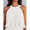 imageZESICA Womens 2025 Summer Halter Dresses Sleeveless Ruffle Tiered Layered Chiffon Pleated A Line Swing Mini DressWhite