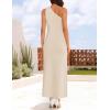imageZESICA Womens 2025 Summer One Shoulder Sleeveless Maxi Dress Casual Floral Ribbed Knit Backless Cocktail Party Long DressesApricot