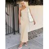 imageZESICA Womens 2025 Summer One Shoulder Sleeveless Maxi Dress Casual Floral Ribbed Knit Backless Cocktail Party Long DressesApricot