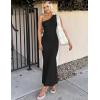 imageZESICA Womens 2025 Summer One Shoulder Sleeveless Maxi Dress Casual Floral Ribbed Knit Backless Cocktail Party Long DressesBlack