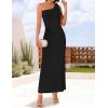 imageZESICA Womens 2025 Summer One Shoulder Sleeveless Maxi Dress Casual Floral Ribbed Knit Backless Cocktail Party Long DressesBlack