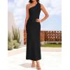 imageZESICA Womens 2025 Summer One Shoulder Sleeveless Maxi Dress Casual Floral Ribbed Knit Backless Cocktail Party Long DressesBlack