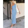imageZESICA Womens 2025 Summer One Shoulder Sleeveless Maxi Dress Casual Floral Ribbed Knit Backless Cocktail Party Long DressesBlue