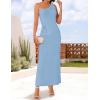 imageZESICA Womens 2025 Summer One Shoulder Sleeveless Maxi Dress Casual Floral Ribbed Knit Backless Cocktail Party Long DressesBlue
