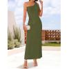 imageZESICA Womens 2025 Summer One Shoulder Sleeveless Maxi Dress Casual Floral Ribbed Knit Backless Cocktail Party Long DressesGreen
