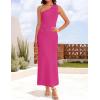 imageZESICA Womens 2025 Summer One Shoulder Sleeveless Maxi Dress Casual Floral Ribbed Knit Backless Cocktail Party Long DressesRose