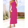 imageZESICA Womens 2025 Summer One Shoulder Sleeveless Maxi Dress Casual Floral Ribbed Knit Backless Cocktail Party Long DressesRose