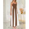 imageZESICA Womens Spaghetti Strap Maxi Dress 2025 Summer Sleeveless Color Block A Line Flowy Party DressesBrown