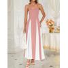 imageZESICA Womens Spaghetti Strap Maxi Dress 2025 Summer Sleeveless Color Block A Line Flowy Party DressesPink