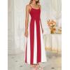 imageZESICA Womens Spaghetti Strap Maxi Dress 2025 Summer Sleeveless Color Block A Line Flowy Party DressesRed