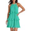 imageZESICA Womens 2025 Summer Halter Dresses Sleeveless Ruffle Tiered Layered Chiffon Pleated A Line Swing Mini DressAqua