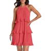 imageZESICA Womens 2025 Summer Halter Dresses Sleeveless Ruffle Tiered Layered Chiffon Pleated A Line Swing Mini DressCoral