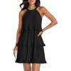 imageZESICA Womens 2025 Summer Halter Dresses Sleeveless Ruffle Tiered Layered Chiffon Pleated A Line Swing Mini DressDark Black