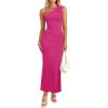 imageZESICA Womens 2025 Summer One Shoulder Sleeveless Maxi Dress Casual Floral Ribbed Knit Backless Cocktail Party Long DressesRose