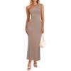 imageZESICA Womens 2025 Summer One Shoulder Sleeveless Maxi Dress Casual Floral Ribbed Knit Backless Cocktail Party Long DressesSand