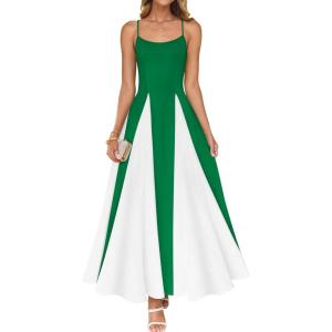 imageZESICA Womens Spaghetti Strap Maxi Dress 2025 Summer Sleeveless Color Block A Line Flowy Party DressesGreen