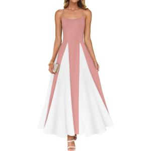 imageZESICA Womens Spaghetti Strap Maxi Dress 2025 Summer Sleeveless Color Block A Line Flowy Party DressesPink