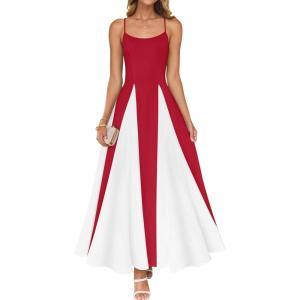 imageZESICA Womens Spaghetti Strap Maxi Dress 2025 Summer Sleeveless Color Block A Line Flowy Party DressesRed