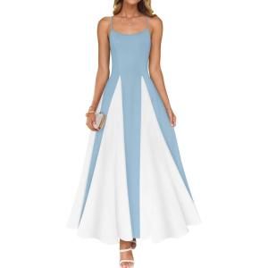imageZESICA Womens Spaghetti Strap Maxi Dress 2025 Summer Sleeveless Color Block A Line Flowy Party DressesSky