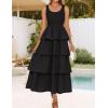 imageZESICA Womens 2025 Summer Boho Sleeveless Midi Dress Scoop Neck Ruffle Tiered Layered Swing Long Beach Vacation DressesBlack
