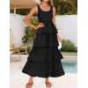 imageZESICA Womens 2025 Summer Boho Sleeveless Midi Dress Scoop Neck Ruffle Tiered Layered Swing Long Beach Vacation DressesBlack
