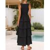 imageZESICA Womens 2025 Summer Boho Sleeveless Midi Dress Scoop Neck Ruffle Tiered Layered Swing Long Beach Vacation DressesBlack