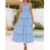 imageZESICA Womens 2025 Summer Boho Sleeveless Midi Dress Scoop Neck Ruffle Tiered Layered Swing Long Beach Vacation DressesBlue