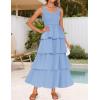 imageZESICA Womens 2025 Summer Boho Sleeveless Midi Dress Scoop Neck Ruffle Tiered Layered Swing Long Beach Vacation DressesBlue