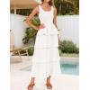 imageZESICA Womens 2025 Summer Boho Sleeveless Midi Dress Scoop Neck Ruffle Tiered Layered Swing Long Beach Vacation DressesIvory