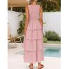 imageZESICA Womens 2025 Summer Boho Sleeveless Midi Dress Scoop Neck Ruffle Tiered Layered Swing Long Beach Vacation DressesPink