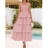 imageZESICA Womens 2025 Summer Boho Sleeveless Midi Dress Scoop Neck Ruffle Tiered Layered Swing Long Beach Vacation DressesPink