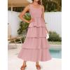 imageZESICA Womens 2025 Summer Boho Sleeveless Midi Dress Scoop Neck Ruffle Tiered Layered Swing Long Beach Vacation DressesPink