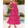 imageZESICA Womens 2025 Summer Boho Sleeveless Midi Dress Scoop Neck Ruffle Tiered Layered Swing Long Beach Vacation DressesRose