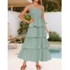 imageZESICA Womens 2025 Summer Boho Sleeveless Midi Dress Scoop Neck Ruffle Tiered Layered Swing Long Beach Vacation DressesSage