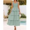 imageZESICA Womens 2025 Summer Boho Sleeveless Midi Dress Scoop Neck Ruffle Tiered Layered Swing Long Beach Vacation DressesSage