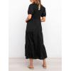 imageZESICA Womens Casual Summer Crew Neck Short Puff Sleeve Smocked High Waist Ruffle Tiered A Line Midi DressBlack