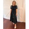 imageZESICA Womens Casual Summer Crew Neck Short Puff Sleeve Smocked High Waist Ruffle Tiered A Line Midi DressBlack