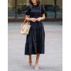 imageZESICA Womens Casual Summer Crew Neck Short Puff Sleeve Smocked High Waist Ruffle Tiered A Line Midi DressBlack