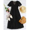 imageZESICA Womens Casual Summer Crew Neck Short Puff Sleeve Smocked High Waist Ruffle Tiered A Line Midi DressBlack