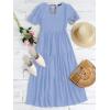 imageZESICA Womens Casual Summer Crew Neck Short Puff Sleeve Smocked High Waist Ruffle Tiered A Line Midi DressBlue