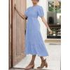 imageZESICA Womens Casual Summer Crew Neck Short Puff Sleeve Smocked High Waist Ruffle Tiered A Line Midi DressBlue